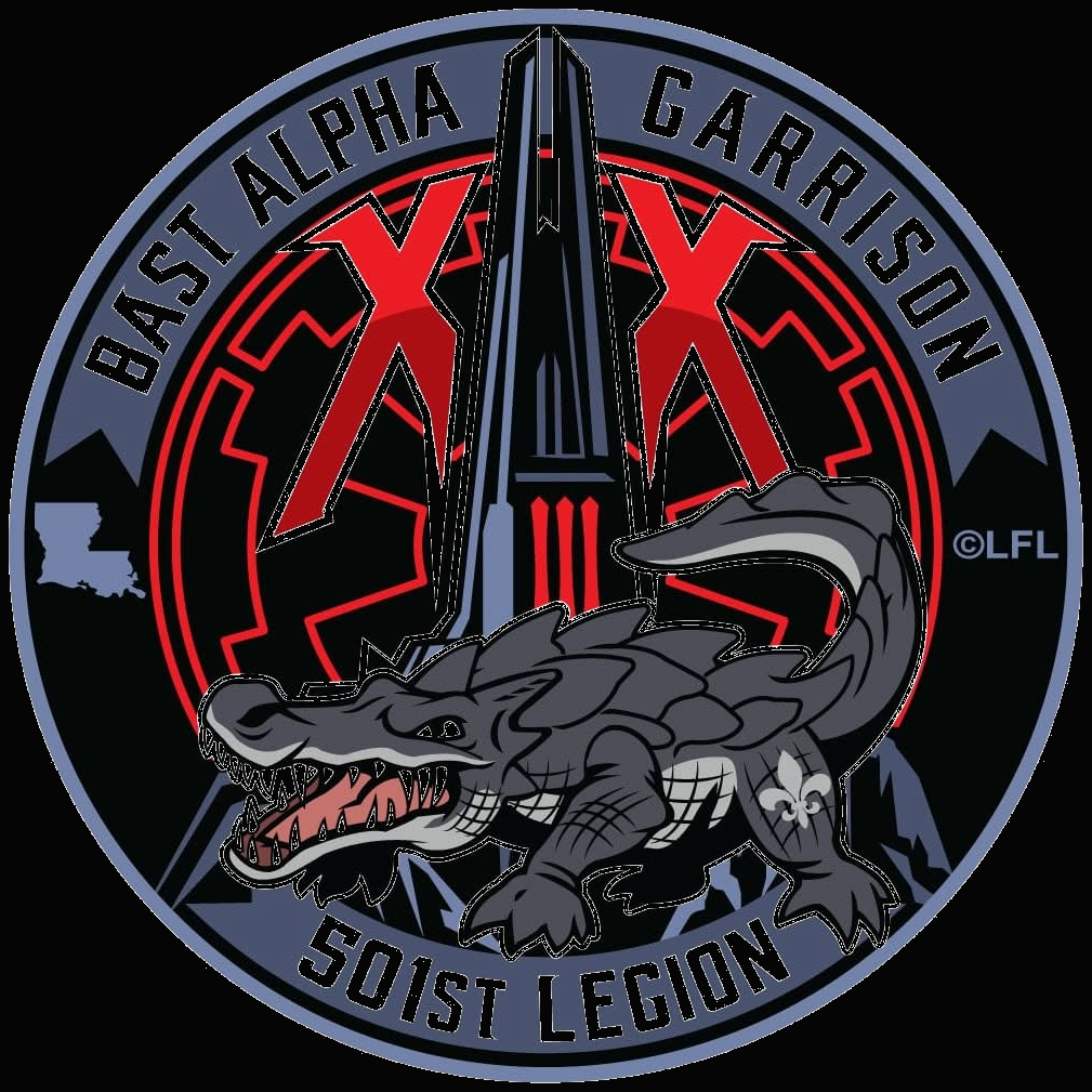 Bast Alpha Garrison 20th Anniversary patch — alligator, Louisiana, Imperial cog, XX. ©LFL
